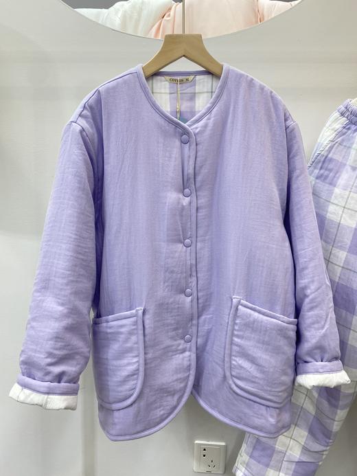 松植屋国潮圆领长袖棉袄套装加厚三层夹棉男女保暖家居棉服 商品图0