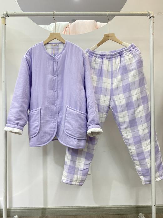 松植屋国潮圆领长袖棉袄套装加厚三层夹棉男女保暖家居棉服 商品图2