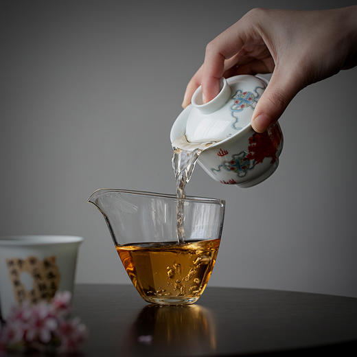 永利汇矾红狮子滚绣球盖碗茶杯单个家用陶瓷三才碗不烫手功夫中式 商品图3
