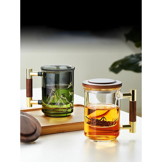 永利汇玻璃泡茶杯耐高温带把茶水分离办公室个人花茶杯家用杯子 商品图4