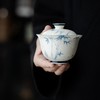 永利汇青己玉瓷盖碗青花手绘釉下彩单个白瓷泡茶功夫茶具斑竹枝福灵茶碗 商品缩略图3