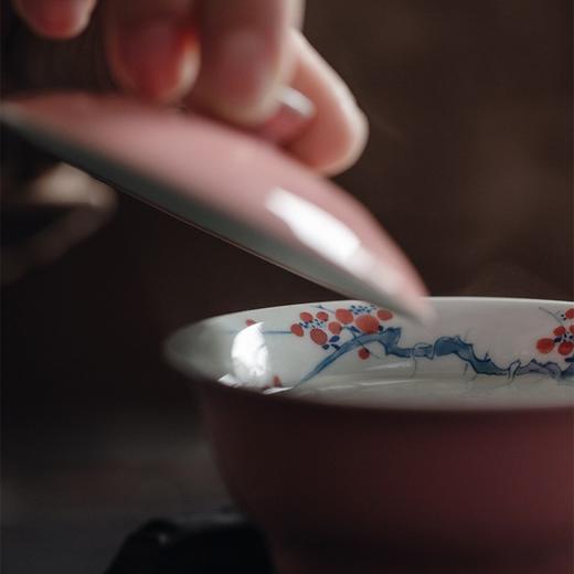 永利汇凤仙粉精工釉下粉彩杏露手绘盖碗三才碗功夫茶具泡茶碗手工 商品图3