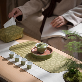 永利汇知舍菱纹小茶席干泡台涤丝材质织锦工艺双面使用中式茶道零配日式