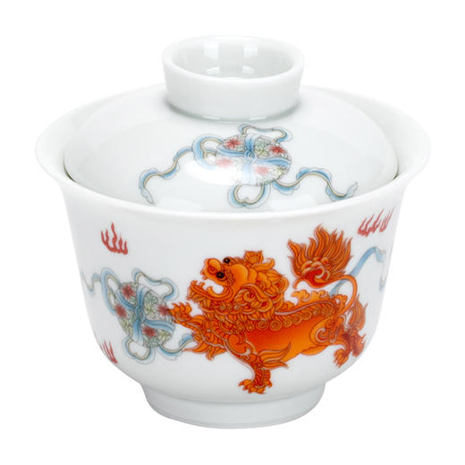 永利汇矾红狮子滚绣球盖碗茶杯单个家用陶瓷三才碗不烫手功夫中式 商品图1