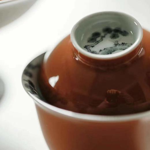 永利汇 仙粉精工釉下粉彩手绘忆蝶君安盖碗纯手工薄胎二才泡茶碗 商品图4