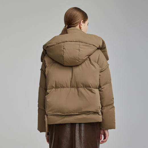 NR022斯尔丽23新款立领连帽时尚辑线下摆弧度显高显瘦保暖白鸭绒羽绒服 商品图1