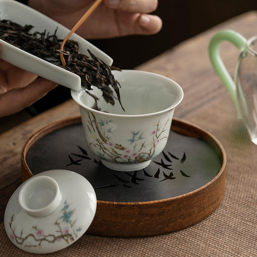 永利汇仿古瓷绘画竹梅陶瓷茶碗盖碗功夫茶具泡茶碗三才盖碗茶杯 商品图2