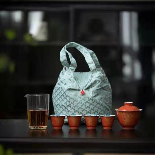 永利汇巩红金松手绘鎏银锦包茶艺套组四品杯收纳锦包130mI旅行 商品图0