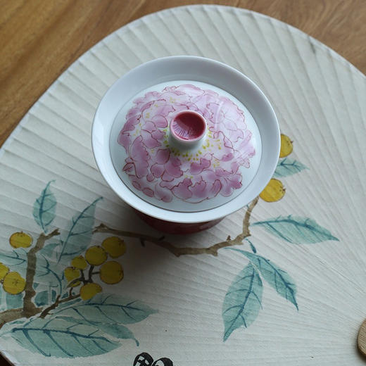 永利汇中式胭脂红家用盖碗单个手绘泡茶器不烫手陶瓷茶碗小清新 商品图3