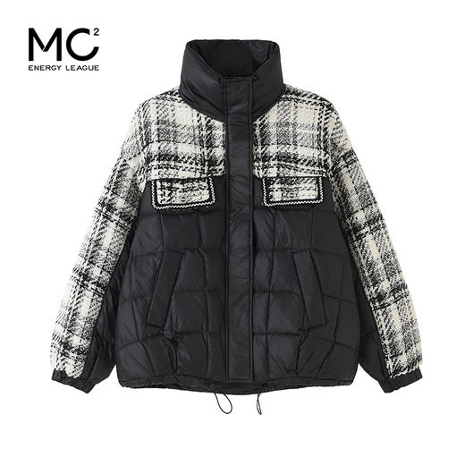mc2黑色立领小香风撞色短款羽绒外套女装2023冬装新款时尚面包服 商品图3