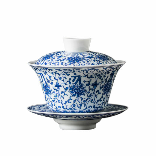永利汇青花缠枝莲盖碗三才碗手抓碗品茗杯茶漏功夫茶具套组礼盒装复古 商品图4