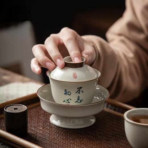 永利汇三才盖碗茶杯复古绘画单人女陶瓷功夫茶具高端带盖泡茶碗 商品图0