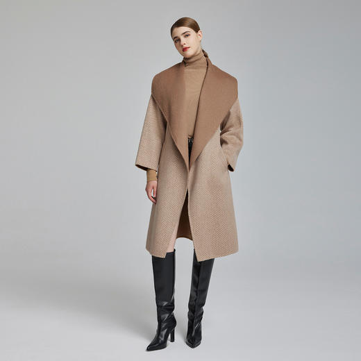 NH964斯尔丽23冬大翻领撞色法式浪漫宽松显瘦既视感波纹双面羊毛大衣 商品图3