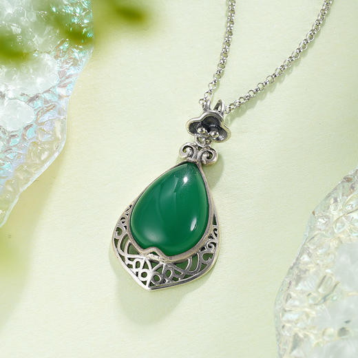 子佩集S925银【归梦绕】玉髓吊坠【CY964218】（不含链）绿玉髓水滴形2311 商品图4