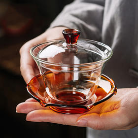 永利汇禾器玻璃盖碗茶杯大号单个泡茶碗家用荷叶三才杯功夫茶具不烫手