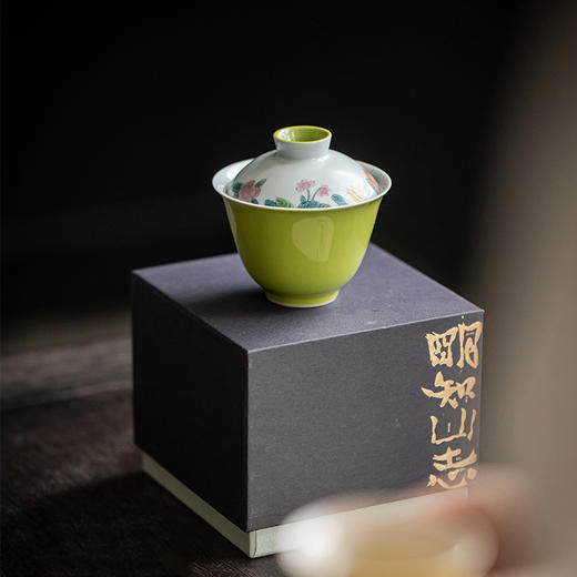 永利汇苹果绿手绘夏花盖碗中式陶瓷茶器系夏日泡茶碗家用色釉瓷 商品图3