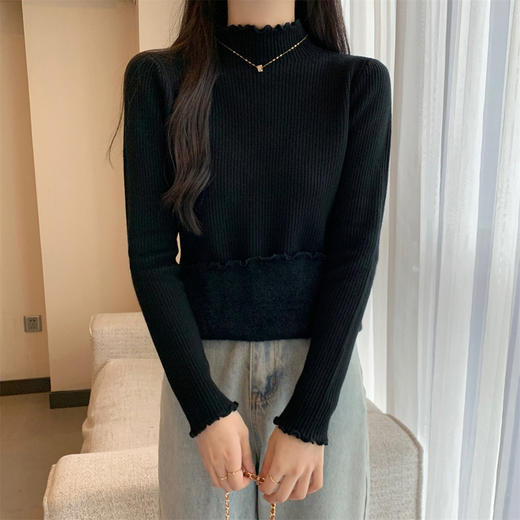 【GZ】无忧购法式木耳边半高领一体绒修身保暖针织打毛衣3340（截单后3-5天发货) 商品图9
