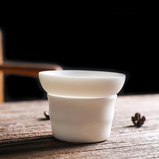 永利汇猪油白羊脂玉瓷品茗杯功夫茶杯陶瓷茶漏家用德化白瓷过滤网纯白 商品图2
