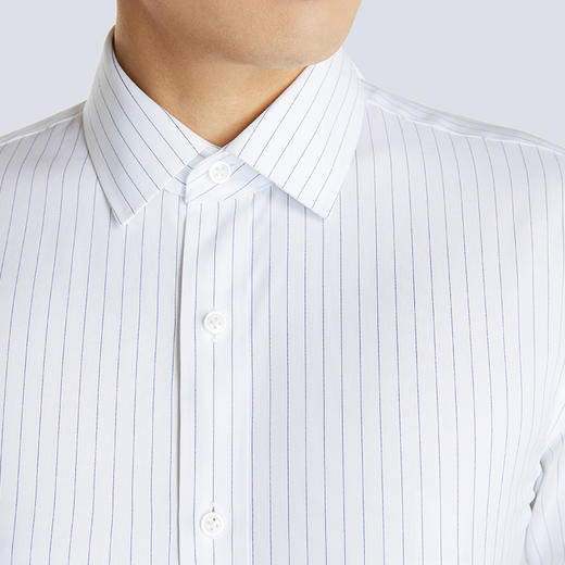 十如仕小方领钢笔蓝条纹长袖衬衫-301-01 商品图3