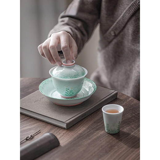 永利汇白瓷女士釉下彩蒹葭白露三才盖碗茶杯中式复古家用茶碗 商品图4