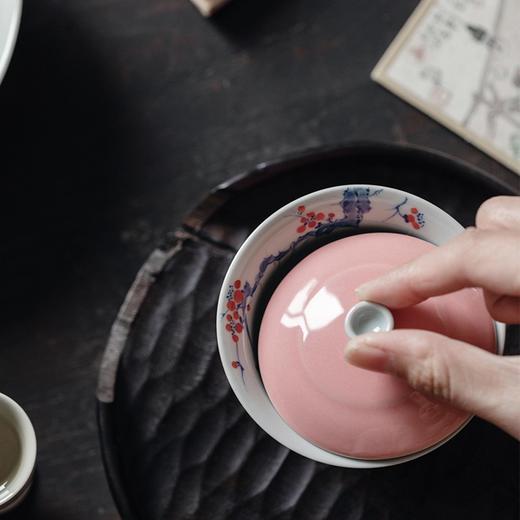 永利汇凤仙粉精工釉下粉彩杏露手绘盖碗三才碗功夫茶具泡茶碗手工 商品图2