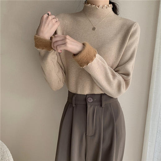 【GZ】无忧购法式木耳边半高领一体绒修身保暖针织打毛衣3340（截单后3-5天发货) 商品图12