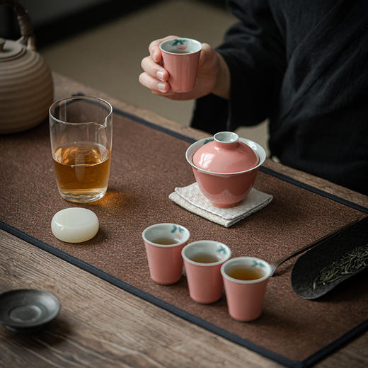 永利汇樱粉桃手绘盖碗旅行布包套装陶瓷功夫茶具主人杯日式手工简约便携 商品图1