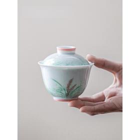 永利汇白瓷女士釉下彩蒹葭白露三才盖碗茶杯中式复古家用茶碗