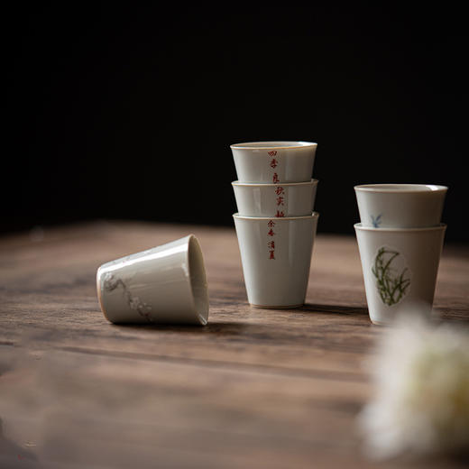 永利汇复古青釉彩绘窗兰中式陶瓷小茶杯家用小号仿古单杯品茗杯 商品图2