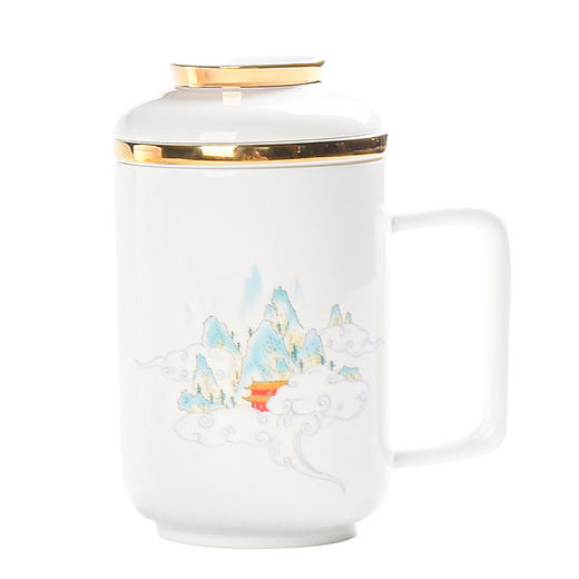 永利汇白瓷办公杯家用陶瓷杯会议杯带盖过滤泡茶杯个人杯马克杯 商品图2