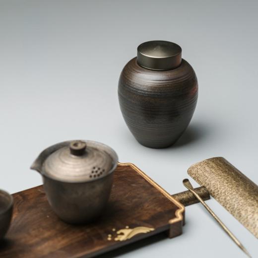 永利汇鎏金釉茶叶罐密封罐大号家用防潮茶仓铝合金盖存茶罐陶瓷 商品图2