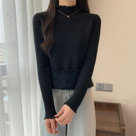 【GZ】无忧购法式木耳边半高领一体绒修身保暖针织打毛衣3340（截单后3-5天发货) 商品图8