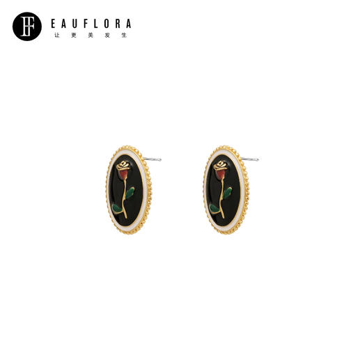 『玫瑰骑士』法式复古椭圆立体玫瑰耳钉 商品图0