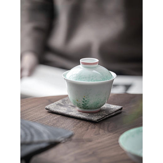 永利汇白瓷女士釉下彩蒹葭白露三才盖碗茶杯中式复古家用茶碗 商品图2