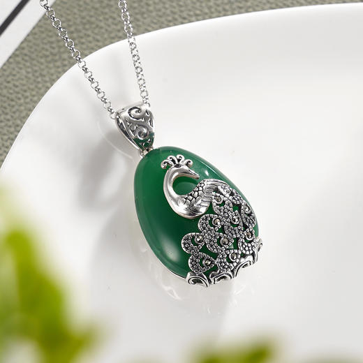 子佩集S925银绿玉髓孔雀吊坠【FLB864】（不含链）绿玉髓2311 商品图2