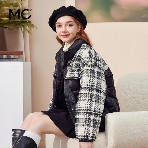 mc2黑色立领小香风撞色短款羽绒外套女装2023冬装新款时尚面包服 商品图1
