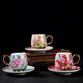 永利汇陶瓷有耳喝茶杯带杯托茶杯六只装咖啡杯具茶具套装泡茶杯