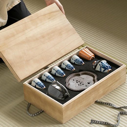 永利汇陶瓷手绘百合茶具盖碗套装中式文人茶室家用木盒礼品整套 商品图4