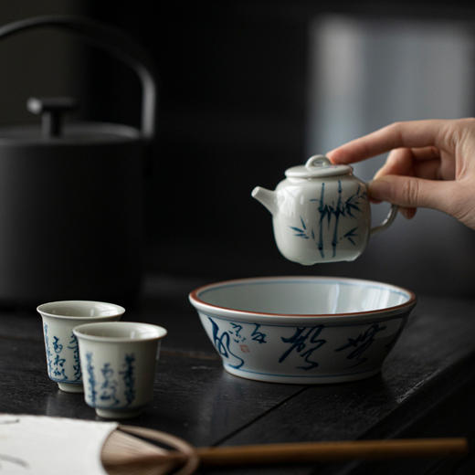 永利汇釉下彩纯手绘书法草书壶承家用茶席茶壶人文茶空间干泡 商品图3