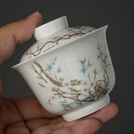 永利汇仿古瓷绘画竹梅陶瓷茶碗盖碗功夫茶具泡茶碗三才盖碗茶杯 商品图4