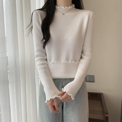 【GZ】无忧购法式木耳边半高领一体绒修身保暖针织打毛衣3340（截单后3-5天发货) 商品图10