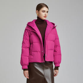 NR009斯尔丽23冬款时尚双领连帽设计感宽松减龄保暖显高白鸭绒羽绒服