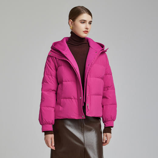 NR009斯尔丽23冬款时尚双领连帽设计感宽松减龄保暖显高白鸭绒羽绒服 商品图0