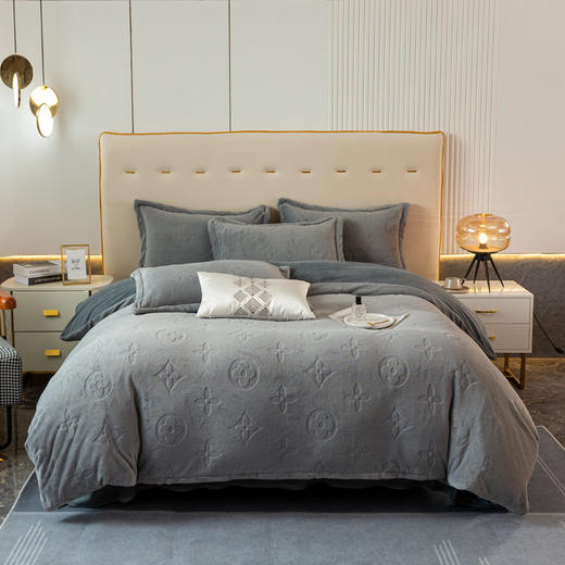 欧式纯色牛奶绒四件套烂花工艺四件3D雕花绒四件套床上用品床单被套 商品图1