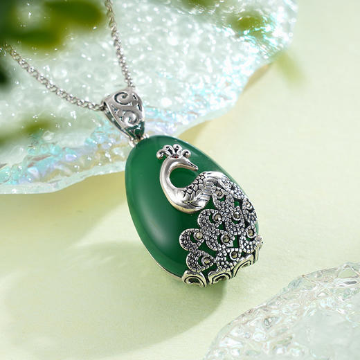 子佩集S925银绿玉髓孔雀吊坠【FLB864】（不含链）绿玉髓2311 商品图4