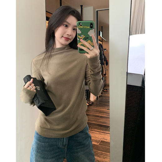 年终大促！【简约纯色！百搭不挑人】双面绒保暖半高领打底衫女秋冬新款，纯色修身显瘦长袖百搭上衣，细腻贴身 显露优雅曲线 温暖舒适 商品图7