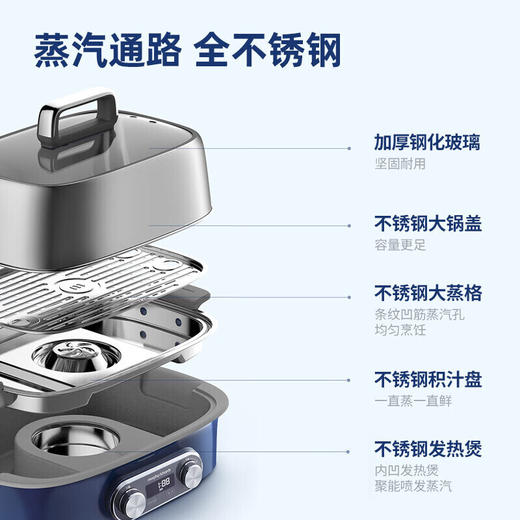 摩飞电器（Morphyrichards）电蒸锅 家用大容量蒸炖锅速蒸锅 多功能预约定时电炖锅隔水炖煮锅【含炖盅组件】MR1168蓝 商品图3