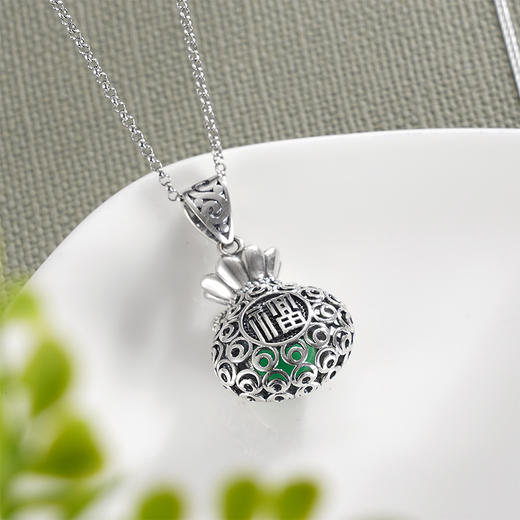 子佩集S925银【宝福吉祥】吊坠【FLB1166】绿玉髓福袋钱袋（不含链）2311 商品图2