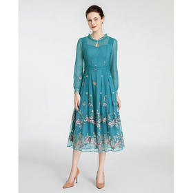 司歌刺绣长袖连衣裙复古端庄显瘦A881241