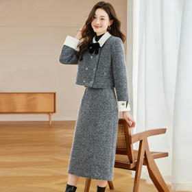 2023冬上新气质时尚小香风白鸭绒加厚保暖上衣+半身裙两件套HR-WW52209